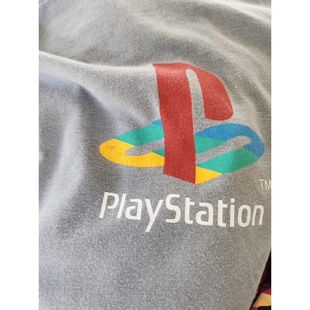Playstation T-Shirt Sony Control Button Icons Men's Size L 2018 Washed Gray